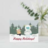 De Yeti van Kerstmis Feestdagenkaart (Staand voorkant)