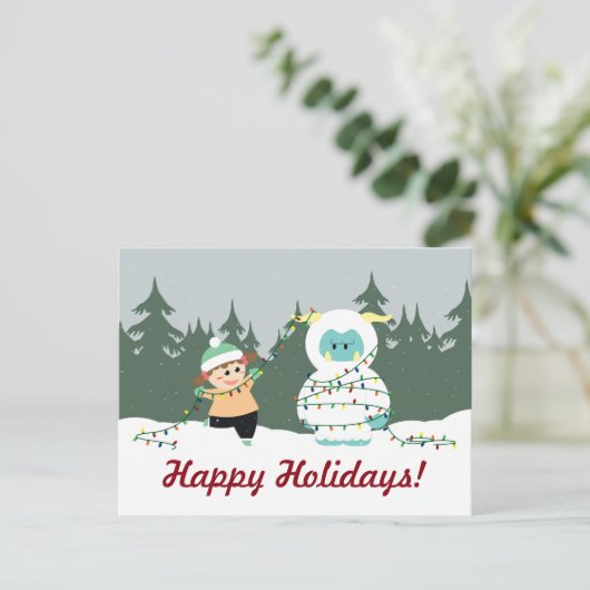 De Yeti van Kerstmis Feestdagenkaart (Staand voorkant)