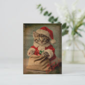De 'Yuletide Yawn' Dashing Kitten Kerstmis Briefkaart (Staand voorkant)