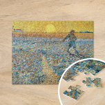 De zaaier | Vincent van Gogh Legpuzzel<br><div class="desc">De zaaier (1888) van Vincent van Gogh is een krachtig post-impressionistisch schilderij dat een boer voorstelt die zaden zaait in een uitgestrekt veld onder een stralende gele hemel. Het kunstwerk weerspiegelt Van Goghs bewondering voor landarbeid en zijn fascinatie voor de cyclussen van de natuur. Het levendige kleurenpalet van goudgeel, diepblauw...</div>