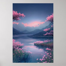 De zachte stroom van een rustige rivier poster