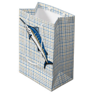 De Zak van de gift - Blauwe Marlijn op Plaid Medium Cadeauzakje