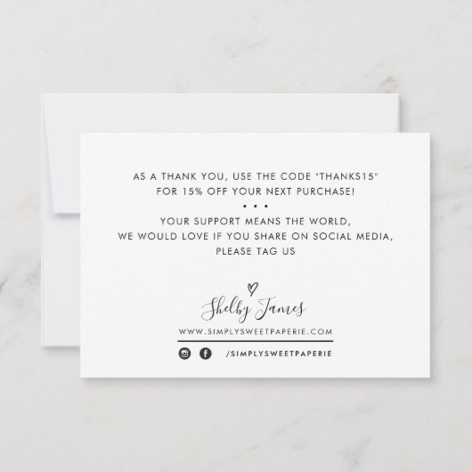 De zaken van het TUSSENVOEGSEL van de ELEGANT dank Bedankkaart (Achterkant)