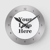De zaken Zwarte Witte Borstelmetaal kijken Uw Logo Ronde Klok (Voorkant)