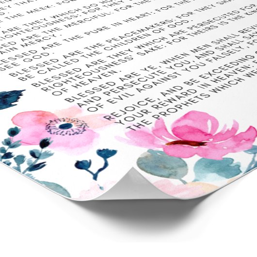 De zaligheden Matteüs 5:3-12 Bloemen Bijbel Verse Poster (Hoek)