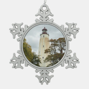 De zandige Vuurtoren van de Haak Tin Sneeuwvlok Ornament