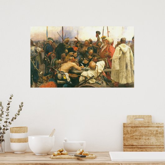 De Zaporozhian-kozakken van Ilya Yefimovich Repin Poster (Keuken)