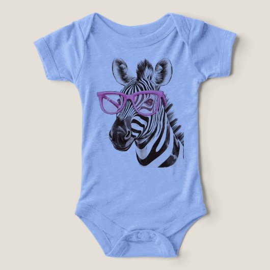 De Zebra met roze bril (blauw) (Design voorkant)