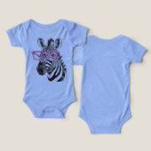 De Zebra met roze bril (blauw) (Ontwerp Voorkant & Achterkant)