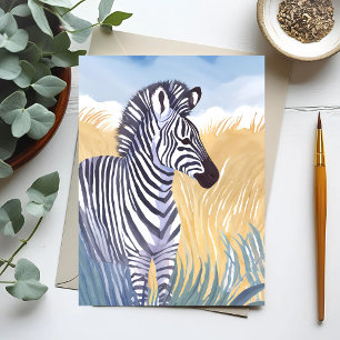 De Zebra   Waterverf Safari Animal Natuur Briefkaart