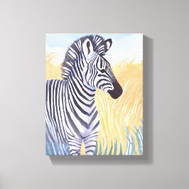 De Zebra | Waterverf Safari Animal Natuur Canvas Afdruk