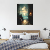 De zee achter zijn stilte canvas afdruk (Insitu (Slaapkamer))