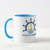 "De zee roept me" Nautilisch anker & schip Mok (Links)
