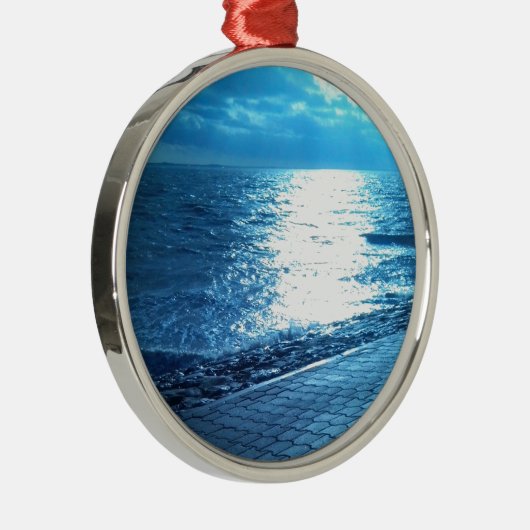 De Zee Shore, Serenity Blue Natuur Foto Metalen Ornament (Rechts)