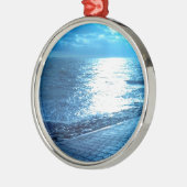 De Zee Shore, Serenity Blue Natuur Foto Metalen Ornament (Links)