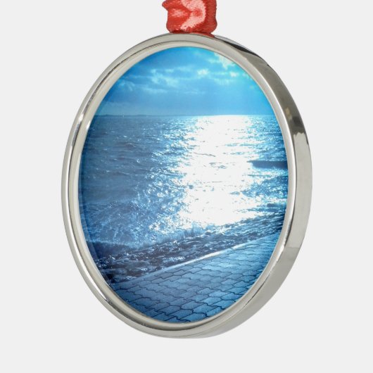 De Zee Shore, Serenity Blue Natuur Foto Metalen Ornament (Links)