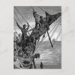 De zeelieden zien in de verte een spookschip briefkaart