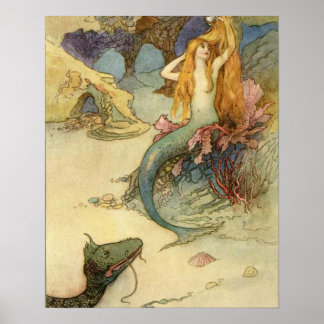 De zeemeermin en de draak door warwick goble poster