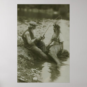 De Zeemeermin en de Visser Vintage fotografie Poster
