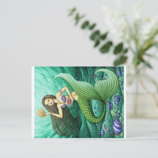 De zeemeermin van Seashell Collector Briefkaart (Staand voorkant)