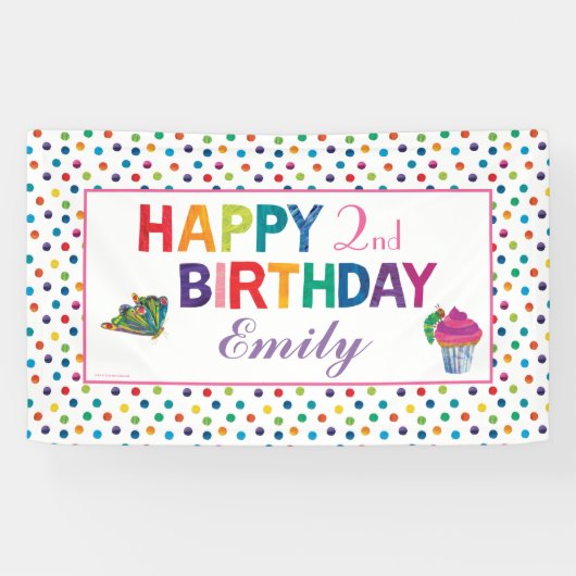 De zeer hongerige driepijlervlinder Birthday Spandoek (Horizontaal)