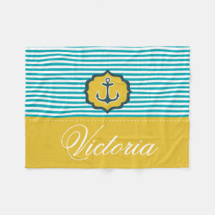 De zeevaart Blauwe Gele Douane van het Anker van Fleece Deken