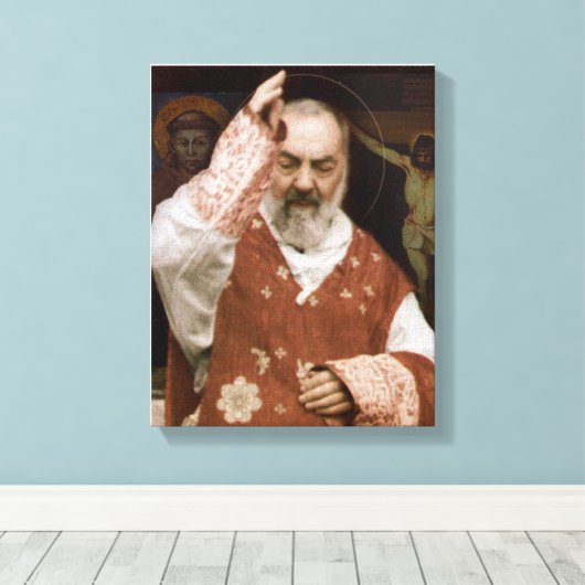 De zegen van St.Padre Pio. Devotioneel Afbeelding. Canvas Afdruk (Insitu (Houten vloer))