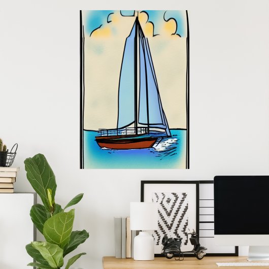 De zeilboot | AI Art Poster (Thuiskantoor)