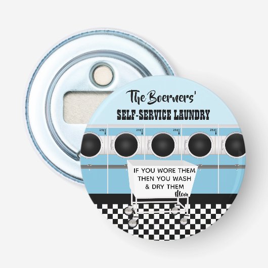 De zelfbedieningswasgoed van de klant die het werk button flesopener (Voorkant)