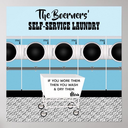 De zelfbedieningswasgoed van de klant die het werk poster (Voorkant)