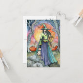 De zelfvoldane heks Halloween fantasykunst Kaart (Voorkant / Achterkant in situ)