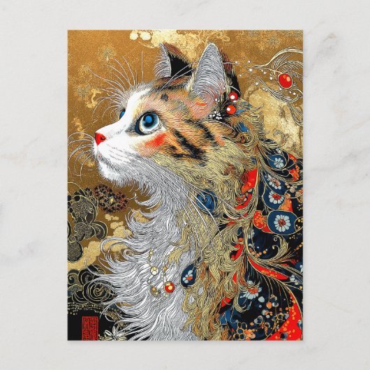 De Zen kat |  Japans Ukiyo-e Briefkaart (Voorkant)