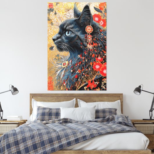 De Zen kat | Japans Ukiyo-e Canvas Afdruk (Insitu (Slaapkamer))