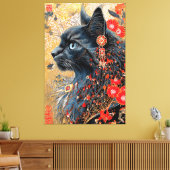 De Zen kat |  Japans Ukiyo-e Canvas Afdruk (Insitu (Woonkamer))