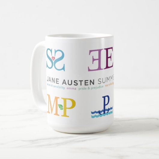 De Zes romans mok Austen JASP (Voorkant links)