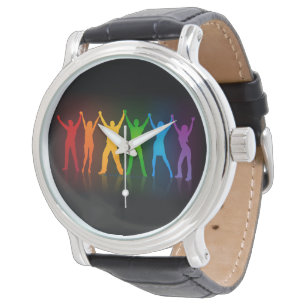 De zes staande silhouetten van Slipperyjoe met opg Horloge