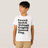 De zes stukken van het spel heten schaap t-shirt (Voorkant volledig)