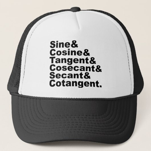 De zes trigonometrische functies van de trigonomet trucker pet (Voorkant)