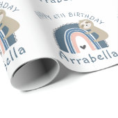 De zesde verjaardag van Cute Sloth Rainbow Girl Cadeaupapier (Rol Hoek)