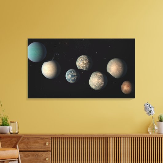 De zeven aardse planeten van Trappist-1 Canvas Afdruk (Insitu (Woonkamer))
