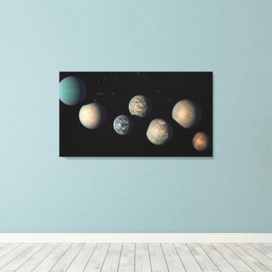 De zeven aardse planeten van Trappist-1 Canvas Afdruk (Insitu (Houten vloer))