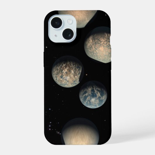 De zeven aardse planeten van Trappist-1 iPhone 15 Case (Achterkant)
