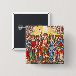 De zeven Archangels (CP 001; Chromolithograaf) Vierkante Button 5,1 Cm