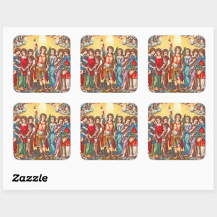 De zeven Archangels (CP 001; Chromolithograaf) Vierkante Sticker