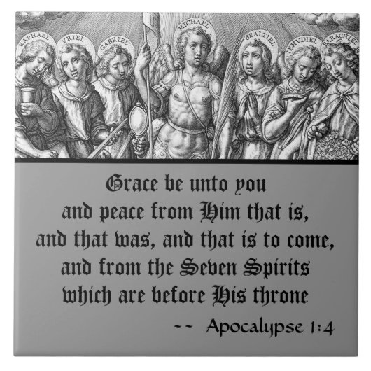 De zeven Archangels (M 034; Engraving) Tegeltje (Voorkant)