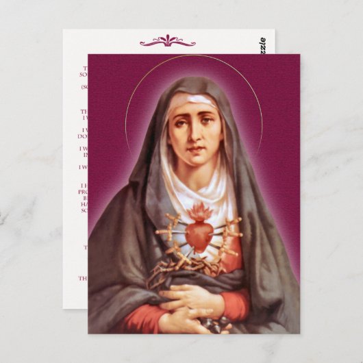 De Zeven Devotie van Verdriet De Gezegende Maagd M Briefkaart (Voorkant / Achterkant)