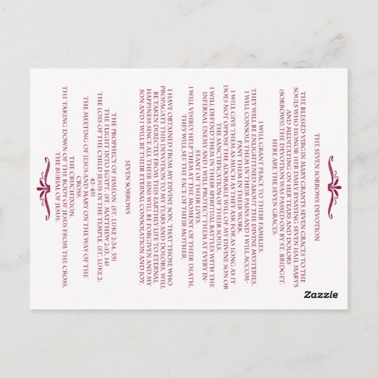 De Zeven Devotie van Verdriet De Gezegende Maagd M Briefkaart (Achterkant)