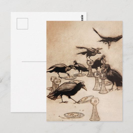 “De zeven raven” Aquarel van Arthur Rackham Briefkaart (Voorkant / Achterkant)