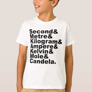 De zeven SI-basiseenheden en -metingen in de weten T-shirt