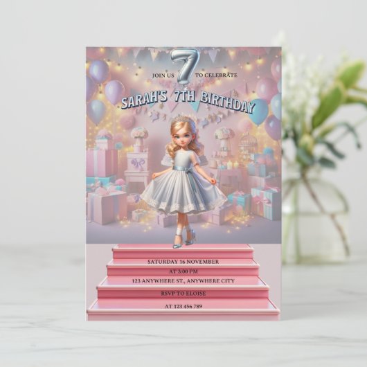 De zevende verjaardag van Sarah Kaart (Staand voorkant)